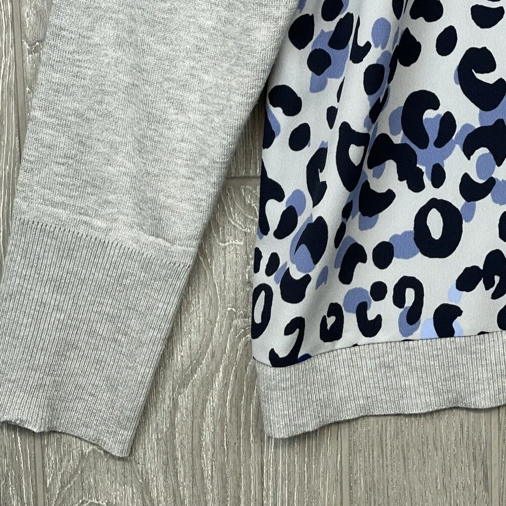 Chicos Cardigan Sweater Womens 3 XL Grey Blue Leopard‎ Animal Office Bold Fun